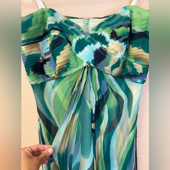 Tadashi Shoji 100% Silk Flowy Abstract Strapless Grown Size 14 - Picture 3 of 15